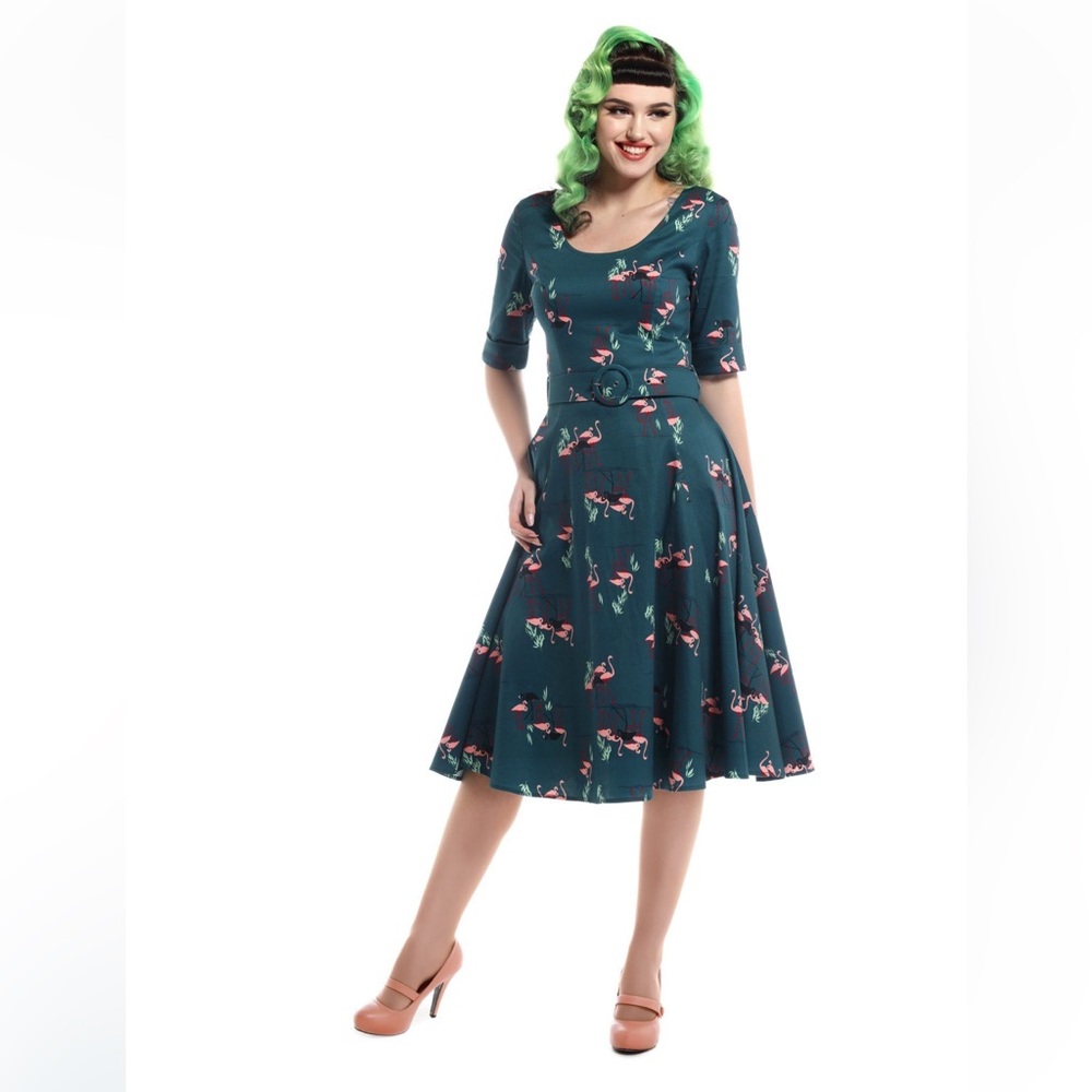 Collectif Teal Flamingo Swing Dress